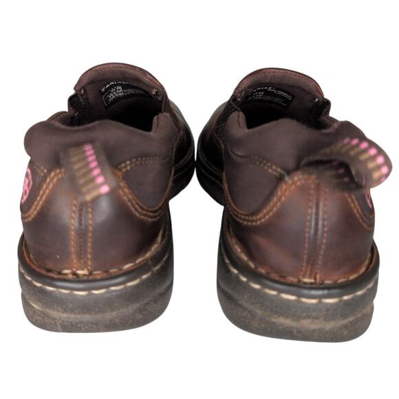Ariat Women's 9B Traverse Slip-On Work Brown Leather Shoes Pink Logo Distressed - Picture 4 of 9